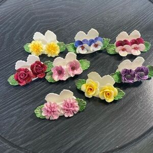 Vintage Ansley English Fine Bone China  Flower place card holder set of 8